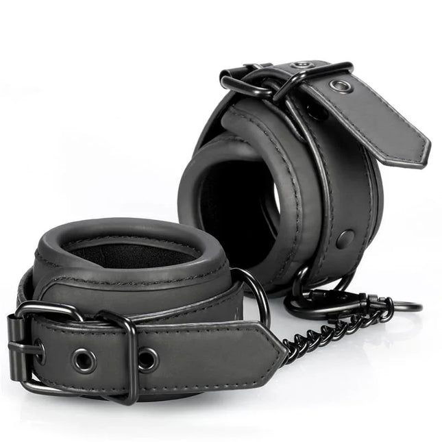 Matte black Handcuffs Vegan Leather by Intoyou Black Shadow, designed for BDSM play with elegant, cruelty-free vegan construction.
