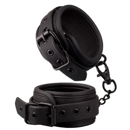 Handcuffs Vegan Leather by Intoyou Black Shadow with matte black finish for BDSM enthusiasts.