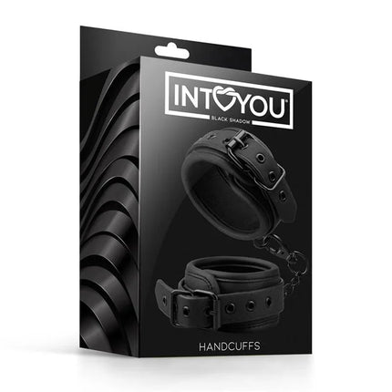 Intoyou Black Shadow Handcuffs Vegan Leather in retail packaging