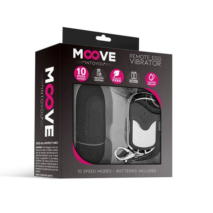 Vibrating Egg with Remote Control Black in packaging with 10 speed modes and wireless functionality.