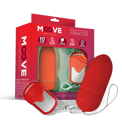 Vibrating Egg with Remote Control Red by Moove - Wireless, waterproof, customizable pleasure vibrator with 10 functions.