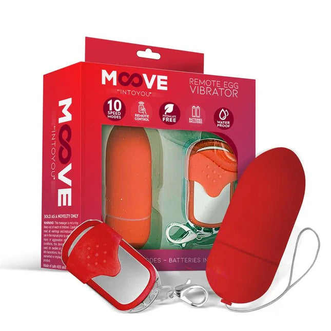Vibrating Egg with Remote Control Red by Moove - Wireless, waterproof, customizable pleasure vibrator with 10 functions.