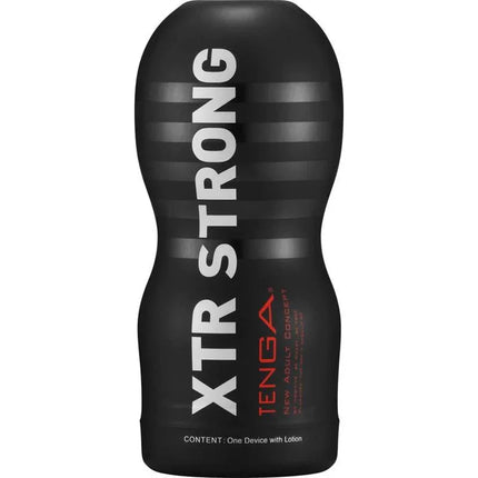 Masturbator Original Vacuum Cup Extra Strong, black design with XTR STRONG label, offering intense simulation with reinforced textures.