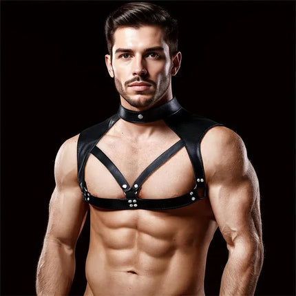 Darius Chest Bondage Harness for Men Vegan Leather with strong masculine silhouette