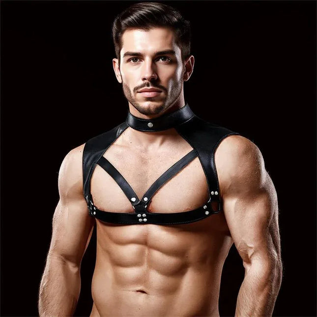 Darius Chest Bondage Harness for Men Vegan Leather with strong masculine silhouette
