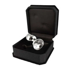 Butt plug, metal-7,3 cm long with surgical steel and clear glass top in black box, offering premium stimulation.