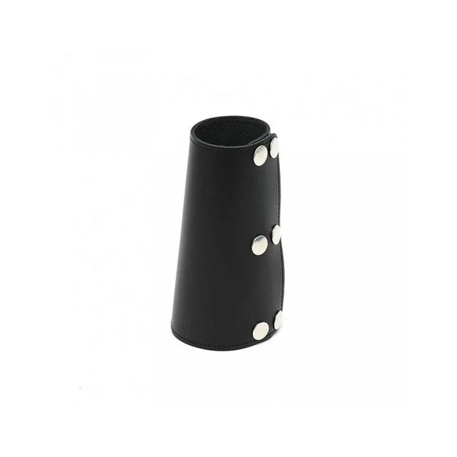 Gauntlet-Adjustable black leather wristband with pressure buttons, ideal for BDSM enthusiasts seeking durability and customizable fit.