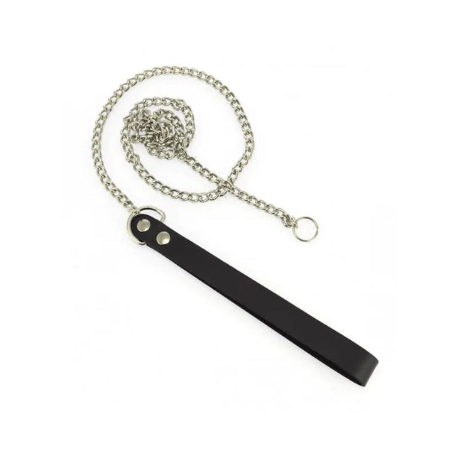 Leash, metal with leather handle, 90 cm BDSM accessory, black color