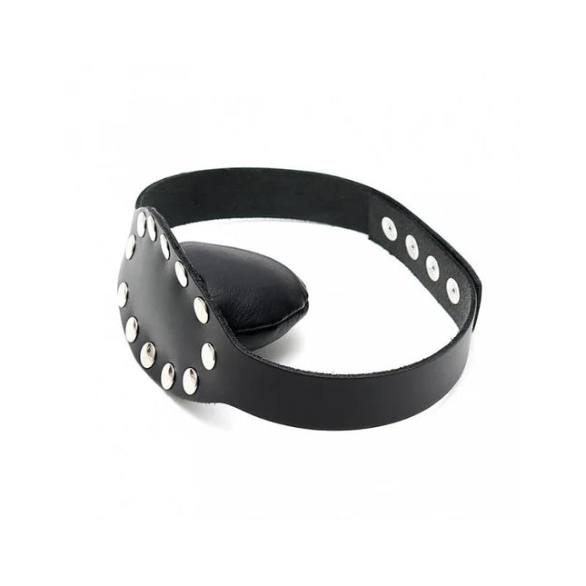 Mouthgag-Adjustable black leather BDSM gag with tongue-shaped design featuring push-button adjustments for secure fit.