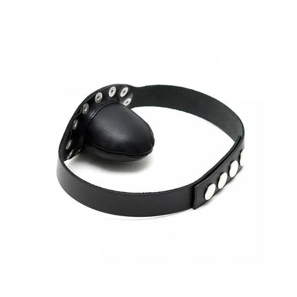 Mouthgag-Adjustable leather gag with tongue-shaped design and adjustable push-buttons for secure BDSM play.