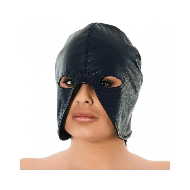 Hood-Adjustable leather executioners mask in black for BDSM enthusiasts