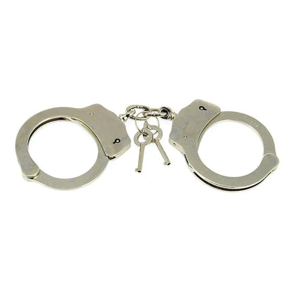 Cuffs Metal Adjustable with nickel-plated steel, silver finish, two keys included for secure play.