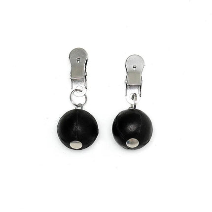 Nipple Clamps with Weights 150 gr, leather-covered black clamps with added weights for enhanced sensation.