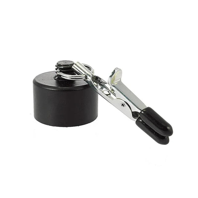 Nipple Clamps with Weights 100 gr., black iron design, ideal for sensation play, featuring minimalist sturdy clamps and 2 x 100 g weights.