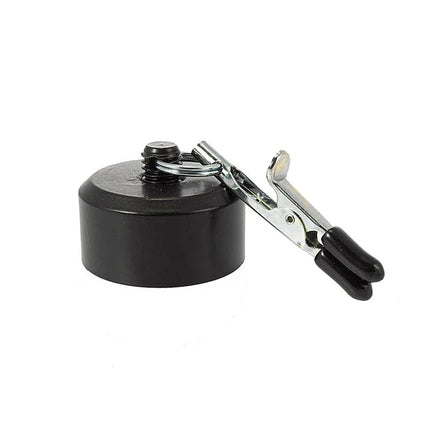 Nipple Clamps with Weights 100 gr., black iron clamp with attached weight for heightened sensation, tweezers-style, product image.