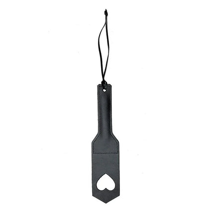 Paddle Heart 30 cm leather BDSM paddle with heart cutout, black leather, ideal for fantasy and impact play, 30 cm length.
