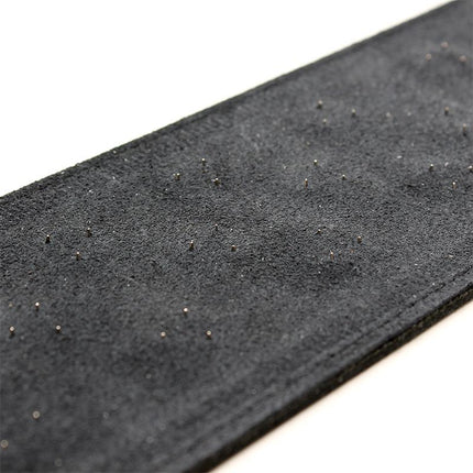 Close-up of Paddle Leather 40cm BDSM paddle in black with textured spikes for added sensation and precision play.