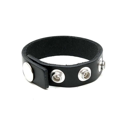 Penis Ring Adjustable in black premium leather with secure snaps for personalized fit and extended performance.