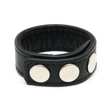 Penis Ring Adjustable in black leather with snaps for secure fit