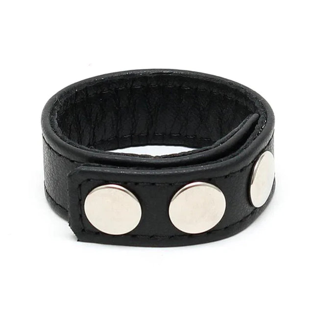 Penis Ring Adjustable in black leather with snaps for secure fit