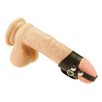 Anillo Penis Strap in black leather for enhanced performance and comfort, featuring a secure glans-tube hybrid design.