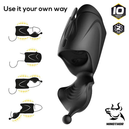 AdvaX One Masturbator Dual Motor Multiple Stimulation showcasing versatile use and design with 10 vibration modes and ergonomic build.