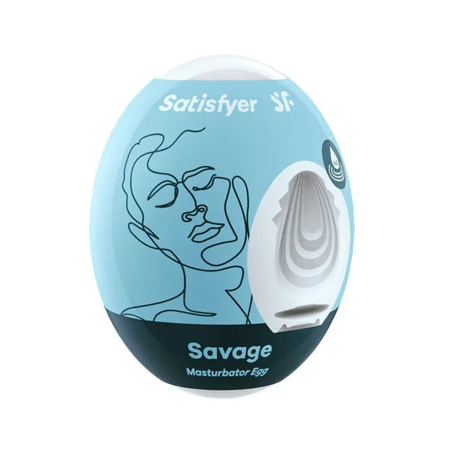 Masturbator Egg Single Savage Hydro-Active by Satisfyer in blue with open view