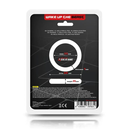 Back packaging of Cock Ring Solid Silicone 5.5 cm Black with product dimensions and features.
