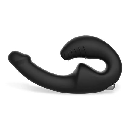 Strapless Strap-on Double Vibrator in black, featuring a harness-free design for shared pleasure and versatile intimacy.