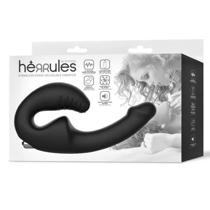 Herrules Strapless Strap-on Double Vibrator packaging with product image