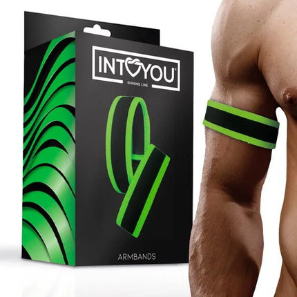 Glow in the Dark Velcro Armbands display next to packaging and model arm