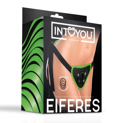 Packaging of Eiferes Glow in the Dark Adjustable Strap-On Harness Corset Style from the Intoyou Shining Line.
