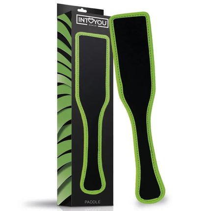 Glow in the Dark Paddle with striking green glow border from Intoyou's Shining Line, enhancing mood for sensual and fetish sessions.