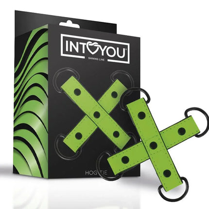 Glow in the Dark Hogtie by IntoYou Shining Line - premium vegan leather restraint set with luminous finish for sensual play.