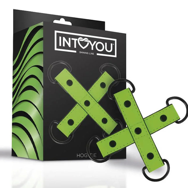 Glow in the Dark Hogtie by IntoYou Shining Line - premium vegan leather restraint set with luminous finish for sensual play.
