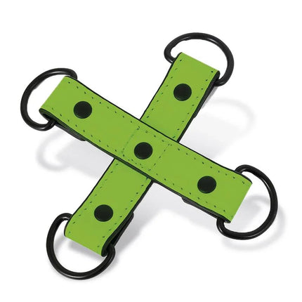 Glow in the Dark Hogtie - luminous green restraint set for fetish play, features durable vegan leather and sturdy metal rings.