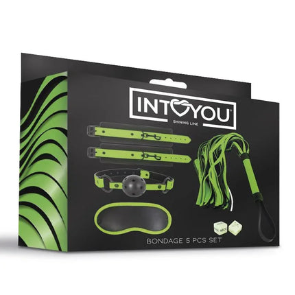 Glow in the Dark Bondage Set with 5 Pzs by Intoyou, featuring a luminous design for intimate moments and premium materials.