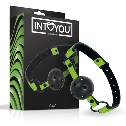 Glow in the Dark Breathable Ball Gag from Intoyou Shining Line packaging and product display.