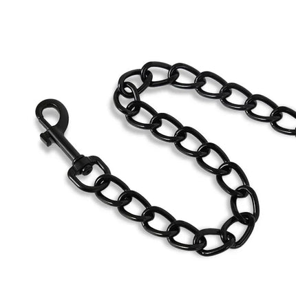 Black chain leash from the Glow in the Dark Collar with Leash set for intimate exploration.