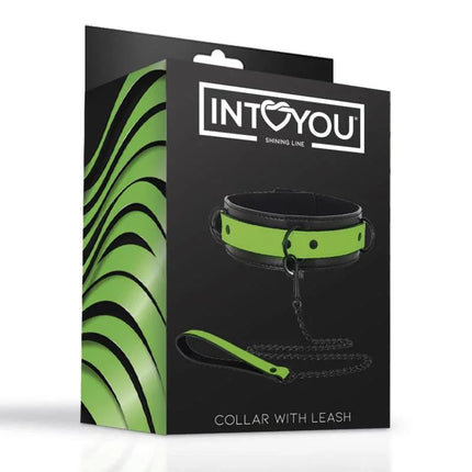 Glow in the Dark Collar with Leash packaging by Intoyou Shining Line, featuring an illuminated design for intimate exploration.