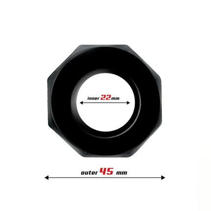 Cock Ring Super Flexible Polygonal 2.2 cm Black showcasing inner 22 mm and outer 45 mm dimensions.