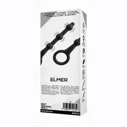 Packaging of Elmer Beaded Butt Plug with Easy Pull Ring Silicone Black