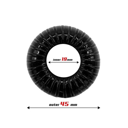 Cock Ring Super Flexible and Resistant Striped 1.9 cm Black shown with inner 19 mm and outer 45 mm dimensions.
