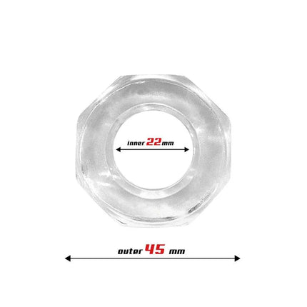 Cock Ring Super Flexible Polygon 2.2 cm Clear, transparent ring with 22 mm inner diameter and 45 mm outer diameter.