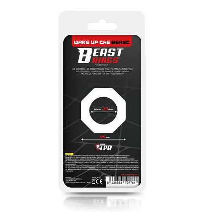 Cock Ring Super Flexible Polygon 2.2 cm Clear packaging showcasing Beast Rings design and dimensions.