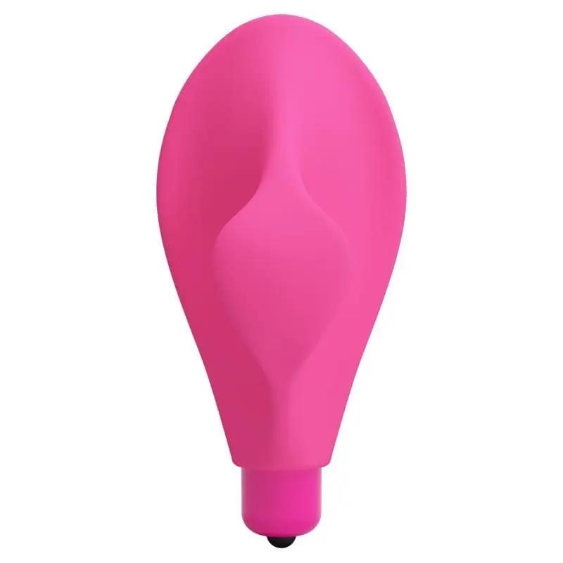 Pink silicone clitoris stimulator with smooth, curved ergonomic design and small tapered tip.