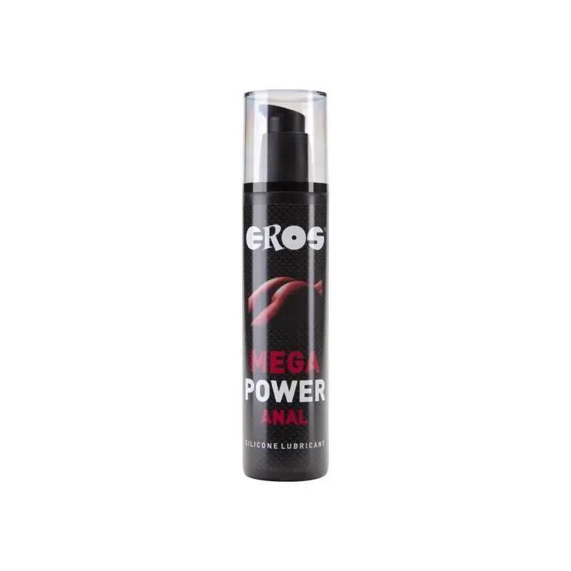 250ml black EROS Mega Power Anal Silicone Lubricant bottle with clear pump cap.