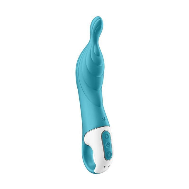 A-Mazing 2 Stimulator Turquoise dual-motor vibrator for targeted A-spot stimulation, featuring ribbed curves and versatile vibrations