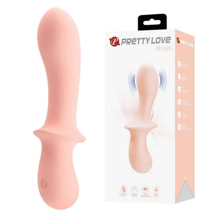 Abigal Vibrator Full Silicone with packaging showcasing elegant design, curved head, and smooth silicone body for targeted stimulation.