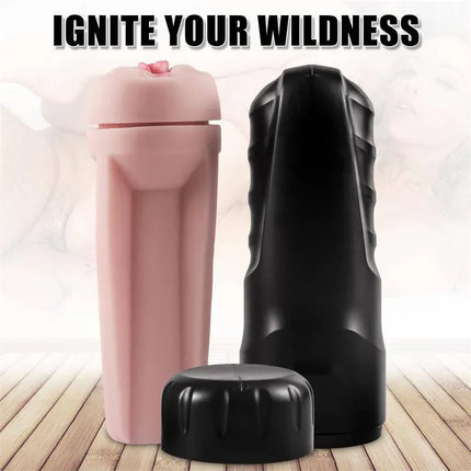 Ace Manual Male Masturbator in pink and black design, showcasing its discreet storage option.